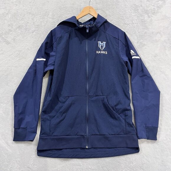 Adidas Climalite‎ Hoodie Men's L Full Zip Hawks Hooded Navy Blue  Jacket - Picture 1 of 11